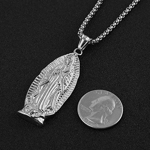 Hzman Stainless Steel Blessed Mother Mary - Our Lady Of Guadalupe Pendant Necklace (Silver) #TOP3