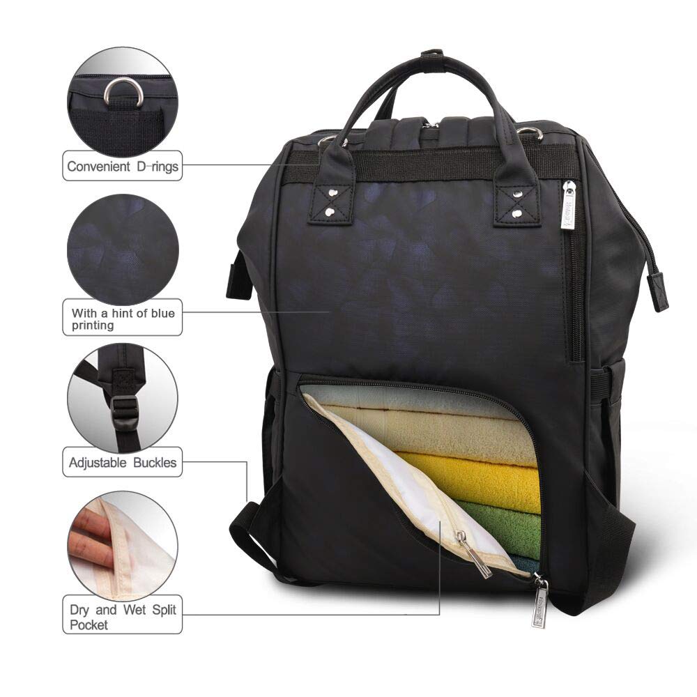 Hafmall Sac à Dos à Langer Imperméable à L'eau Sac de Bébé Voyage,Sac à langer Stylé de Grande Capacité avec Tapis à Langer et Crochets de Poussette (Noir)
