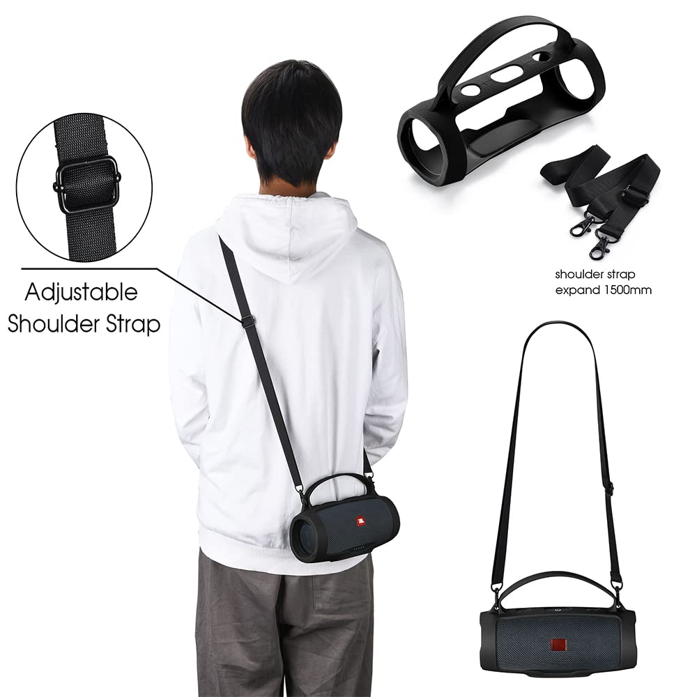 Funda de Silicona para JBL Charge Essential 2 Altavoz Bluetooth inalámbrico, Charge Essential 2 & Charge 4 Funda Protectora portátil para Viaje (Negro)