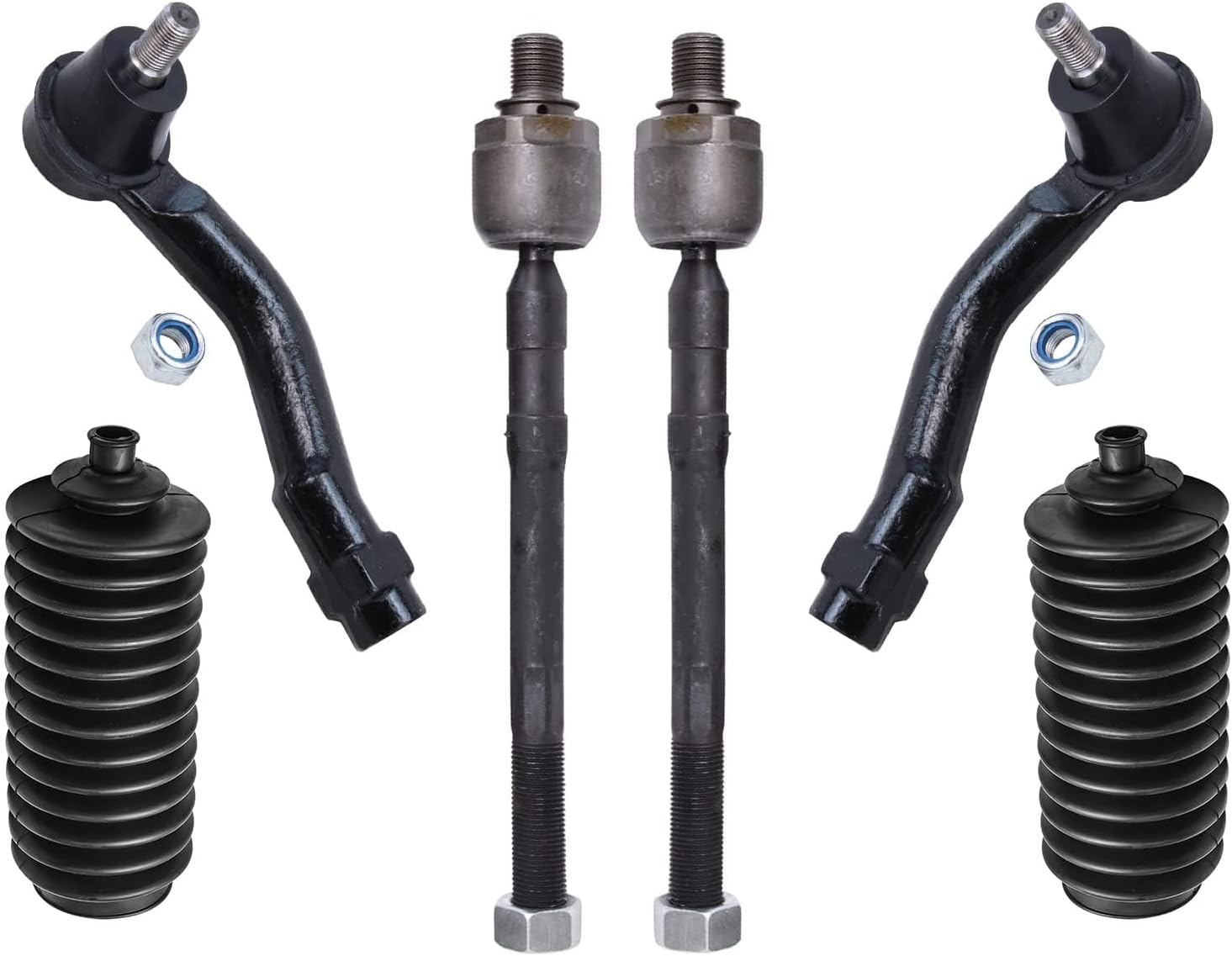 Detroit Axle - 6pc Front Tie Rods Kit for 2005-2009 Hyundai Tucson 2005-2010 Kia Sportage 4 Inner & Outer Tie Rod End Links 2 Tie Rod Boots 2006 2007 2008 Replacement