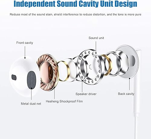 Miniatura 5 de Auriculares intrauditivos con cable, auriculares Jack de 0.138 in con micrófono, aislamiento de ruido con cable para iPhone, Samsung, computadora,