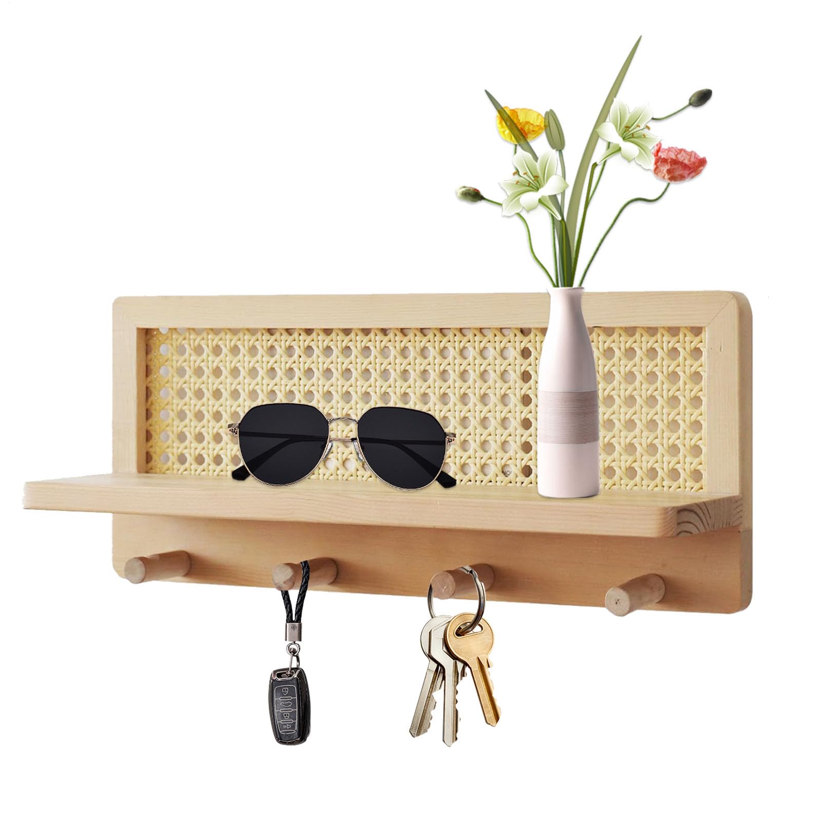Étagère murale bois et rotin pour décoration intérieure naturelle