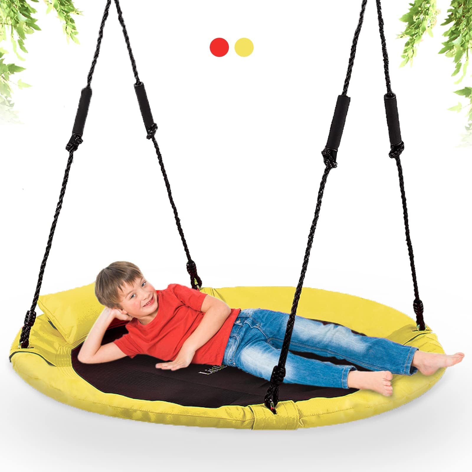 40 Inch Round Tree Swing - Saucer Swing For Kids Outdoor With Adjustable Ropes