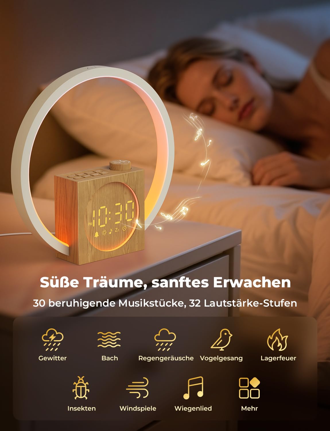 LIORQUE Tageslichtwecker Sonnenaufgang Simulation Wecker mit Licht 20 Helligkeitsstufen 12 Farblicht Snooze