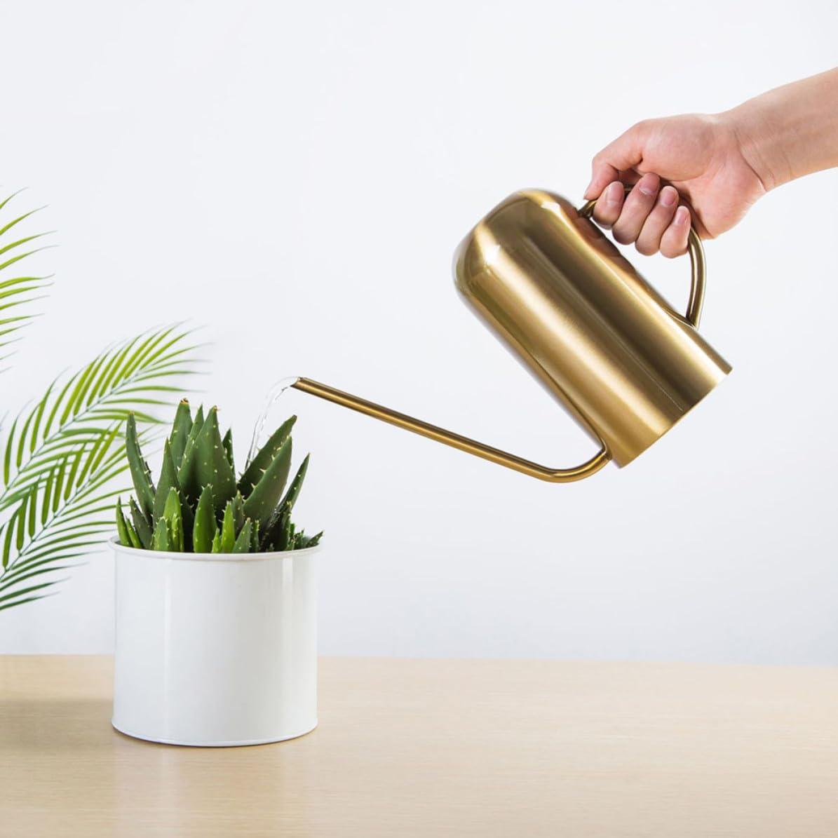 UKCOCO Regadera de Acero Inoxidable con Pico Dorado para Jardín y Hogar Cómoda y Duradera para Regar Plantas Flores y Árboles Interiores y Exteriores