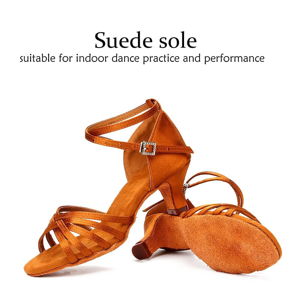 mumisuto Zapato de Baile, Zapatos Latinos Suaves y cómodos Zapato de Baile de Moda para niñas con tacón Alto de 4 cm Marrón