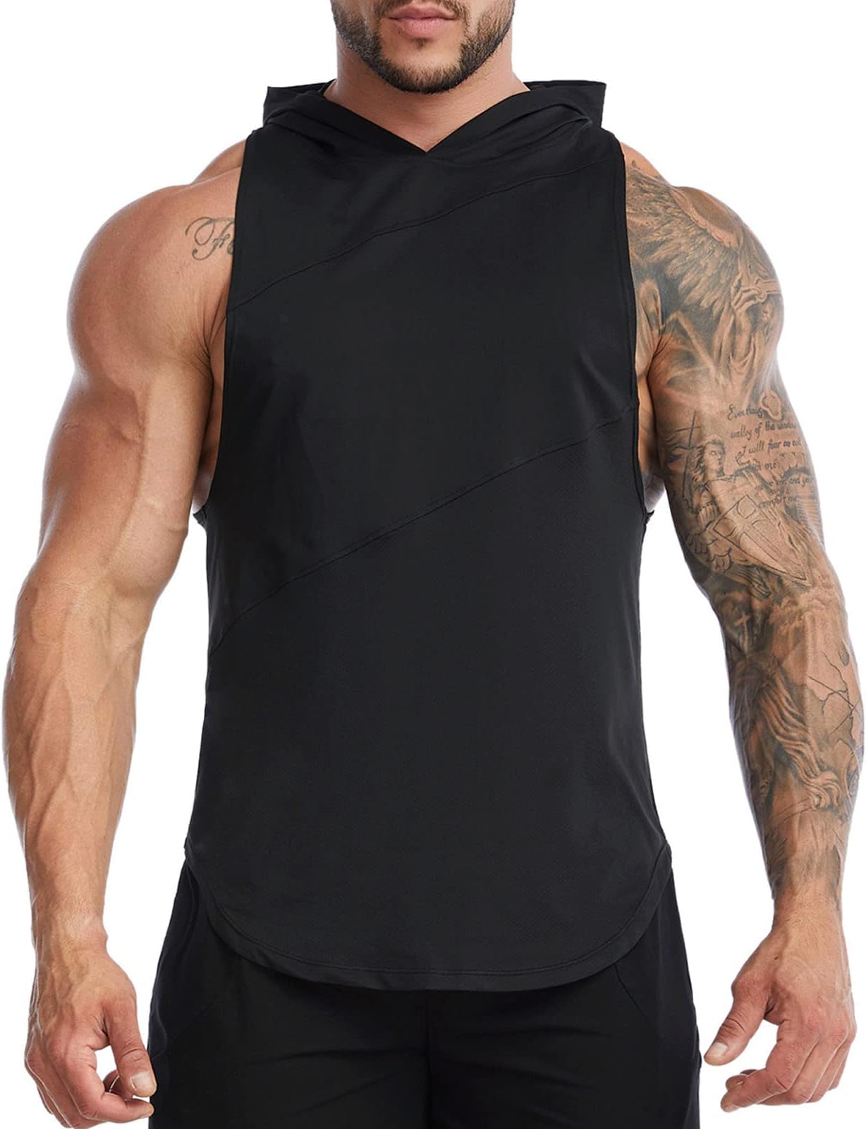OGOUGUAN Men's Bodybuilding Sleeveless Hoodie Gym Tank Top Workout Hooded Tank Tops