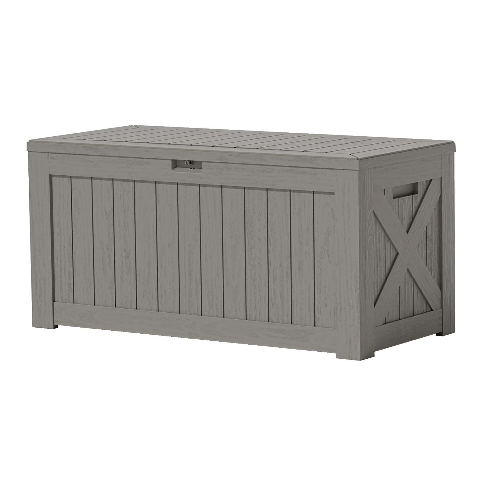 Patiowell 120 Gallon Large Deck Box, Outdoor Lockable Storage Box for Gardening Tools, Waterproof Deck Box for Patio Furniture, Light Brown