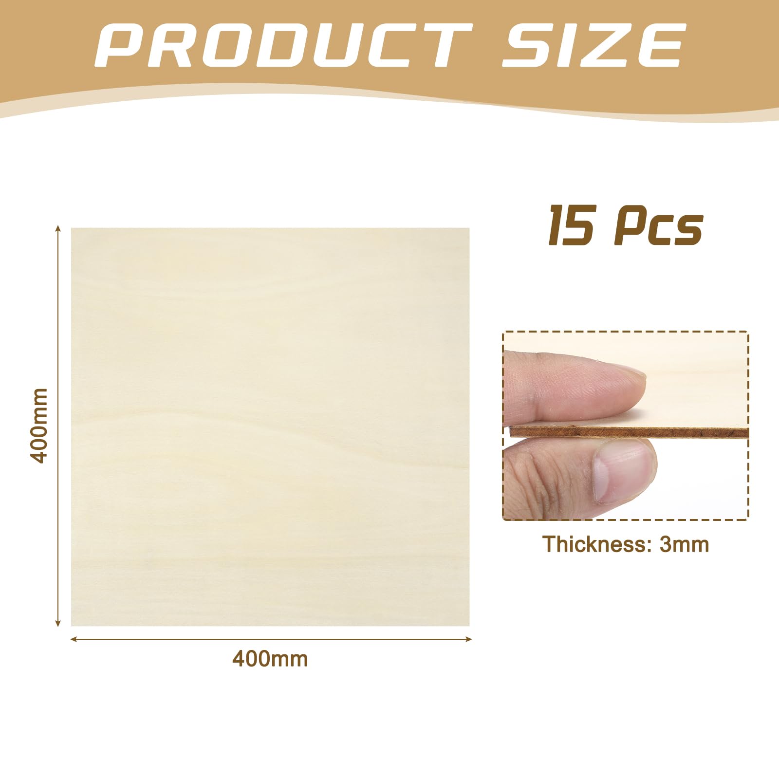 QUARKZMAN 15 Fogli Compensato 3mm, 400x400mm, Pannello Compensato di Bosso, Pannelli in Legno per Taglio Laser, fai da te, modellismo, arte e artigianato