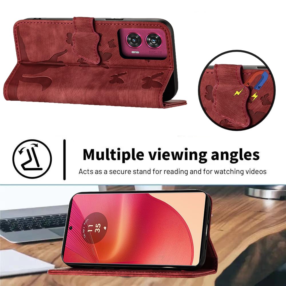 LSPCASA Phone Case For Motorola Edge 50 Fusion 5G 6.7 inch Premium PU Leather Material Edge 50 Fusion Case With Card Slots Cat Butterfly Pattern Edge 50 Fusion Phone Cases - Image 4