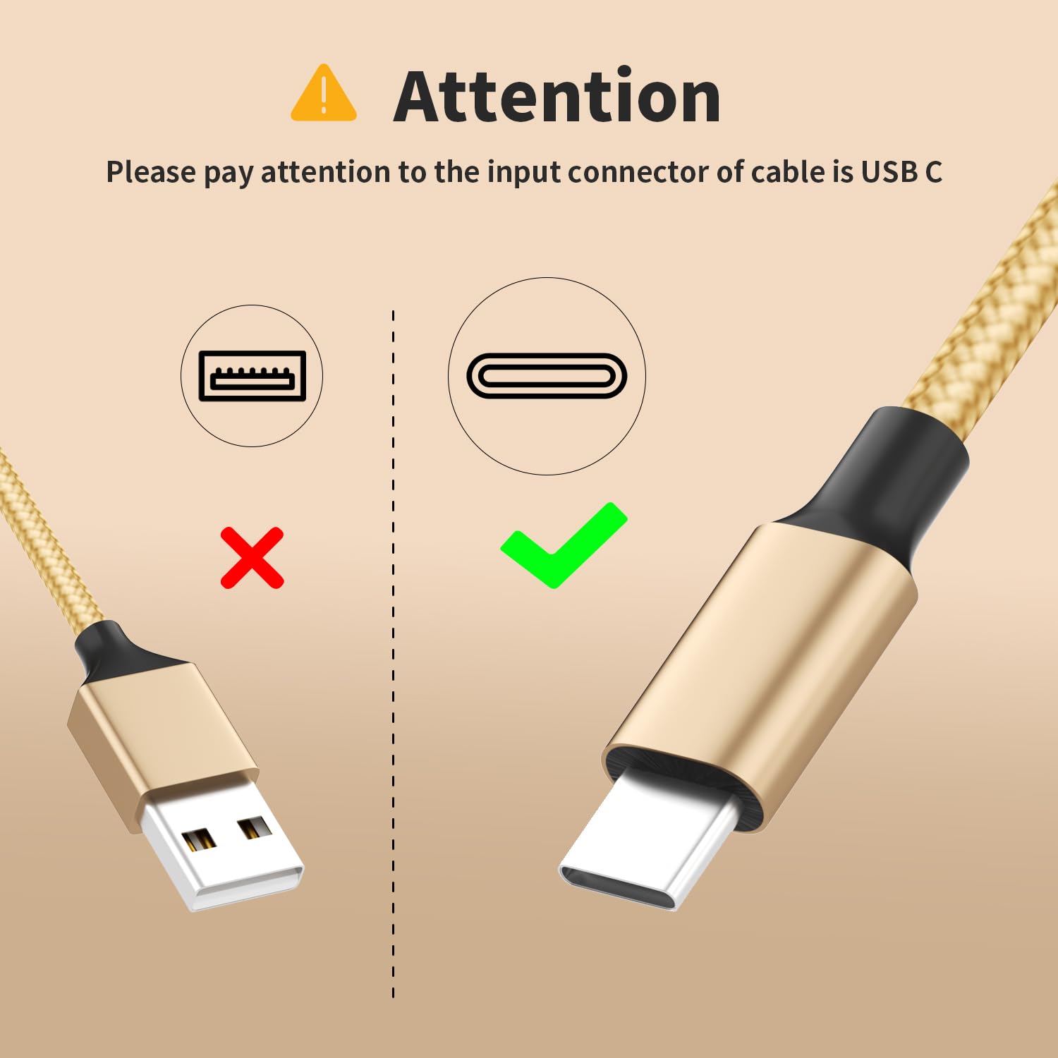 IDISON USB-C-Multi-Ladekabel, 3-in-1-Ladekabel, Nylon, geflochten, mehrere USBC-Kabel, Universal-Ladekabel mit Typ-C, Micro-USB- und IP-Port für Handys und mehr, 2 Stück, 1,2 m, goldfarben