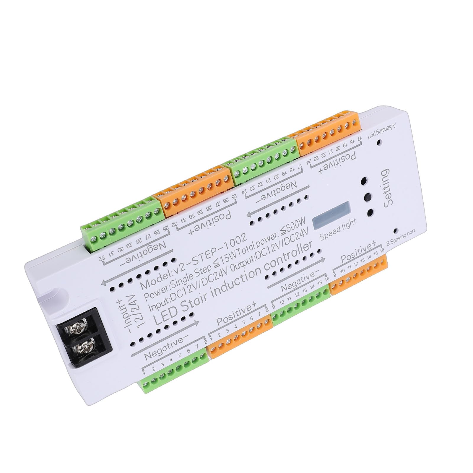 Fafeicy Controlador de Luz de Escalera LED con Sensor de Movimiento Iluminación de Paso Secuencial de 32 Canales con Velocidad Ajustable Encendido Automático y Apagado para Escalera