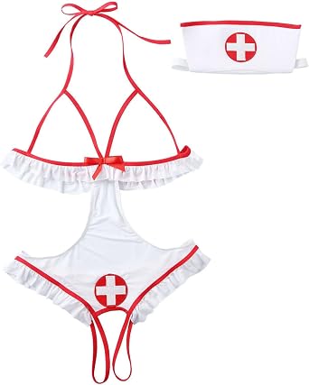 Sexy Nurse Lingerie for Women Nurse Cosplay Uniform Crotchless Roleplay Costume Outfits Fancy Nightgown Naughty Babydolls Gifts for Valentines Day