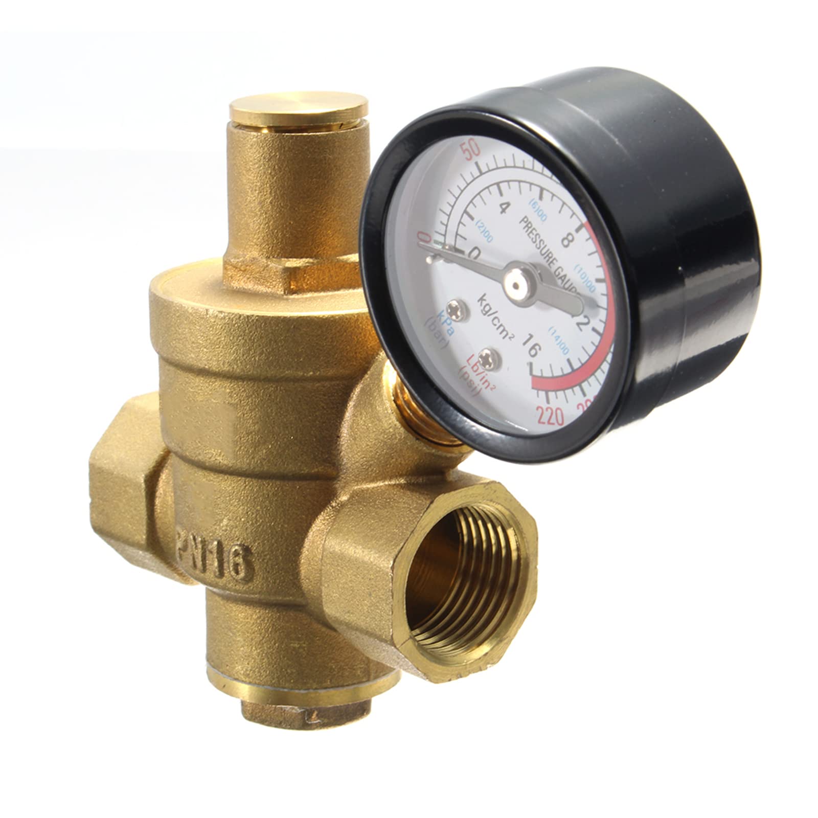 Régulateur de pression en laiton + manomètre, valve de surpression réglable, réducteur de pression d'eau avec outils de réglage (DN20 3/4")