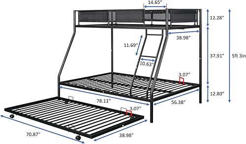 Miniatura 2 de Dolonm Litera individual sobre matrimonial con nido litera de metal con red de seguridad de textileno y barandilla marco de cama resistente para