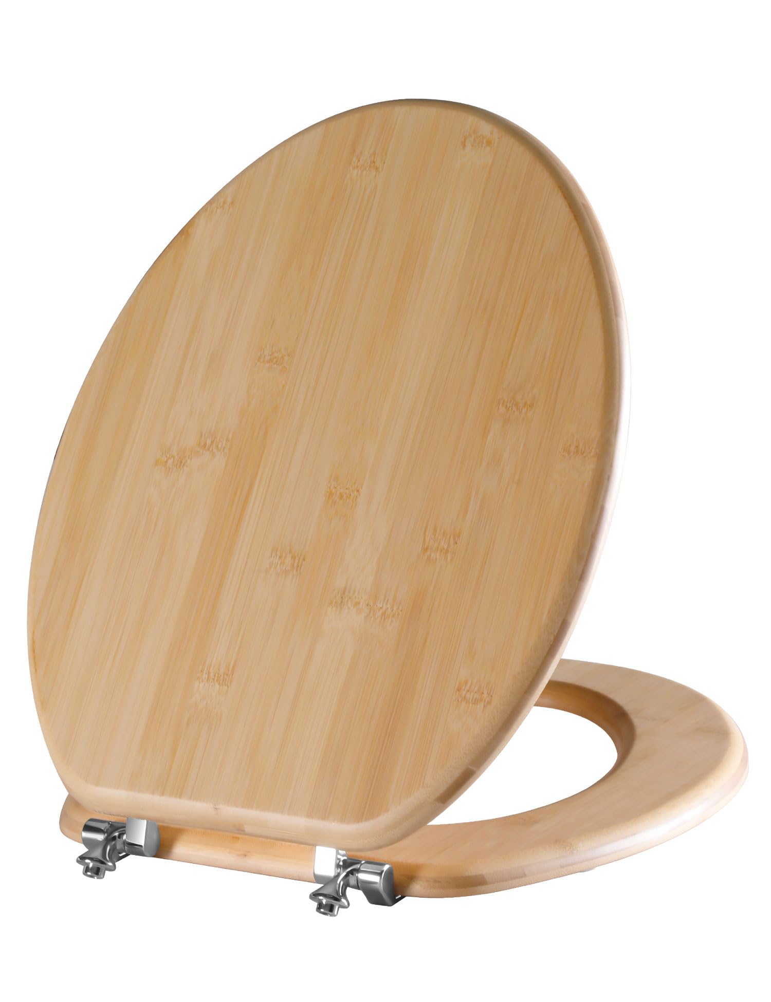 Elongated Bamboo Toilet Seat with Zinc Alloy Hinges, Easy to Install also Easy to Clean, Natural Bamboo, Light, 18.5-inch