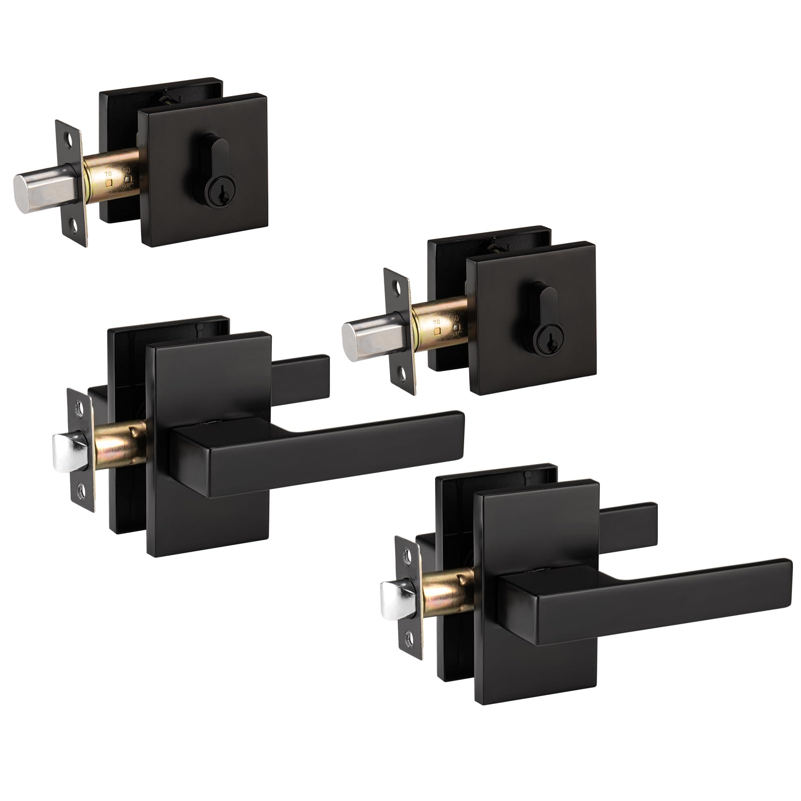 NCSEN Black Exterior Door Lock Set with Deadbolt,2 Pack Keyed Alike