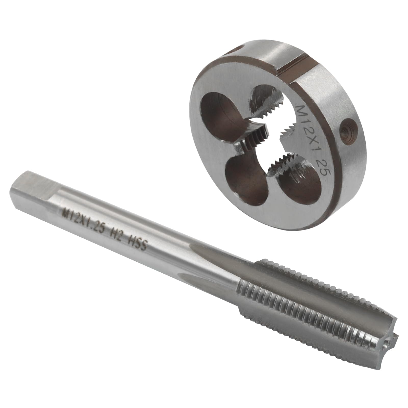 Murtenze 2 Pack M12 x 1.25 High-Speed Steel Tap and Die Set, M12 x 1.25mm Metric Thread Tap Round Thread Die, Right Hand Machine Tap