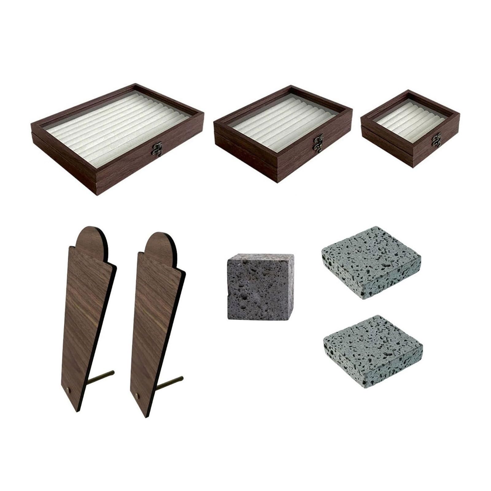 Stand di gioielli 8 Pcs Wooden Travertine Stone Jewelry Display Stand Set