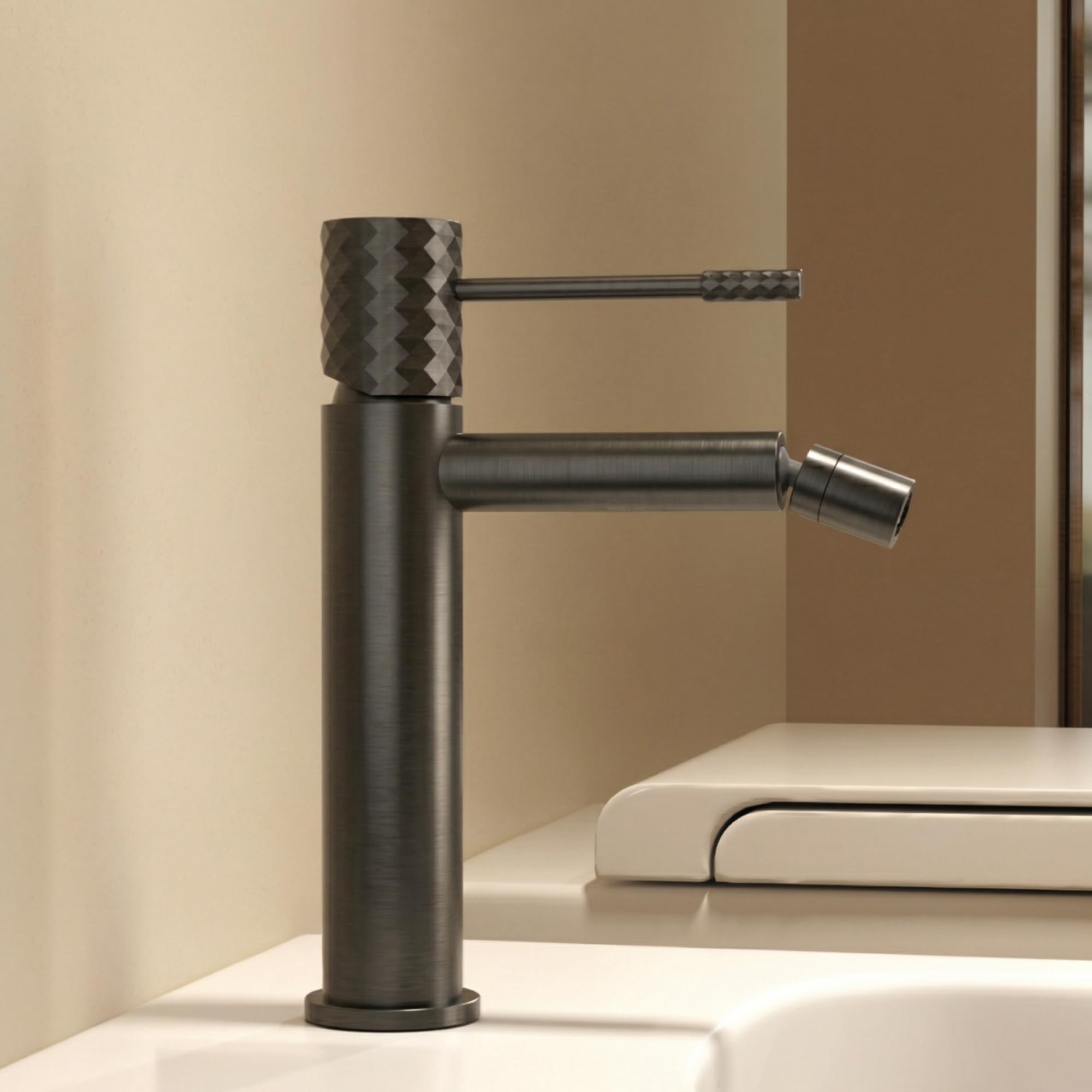 IMEX kran bidetowy, bateria bidetowa, bateria bidetowa, bateria bidetowa z mieszaczem ciepłej i zimnej wody, bateria Bidet, łatwa instalacja, seria Genua, kolor czarny pistolet metalowy