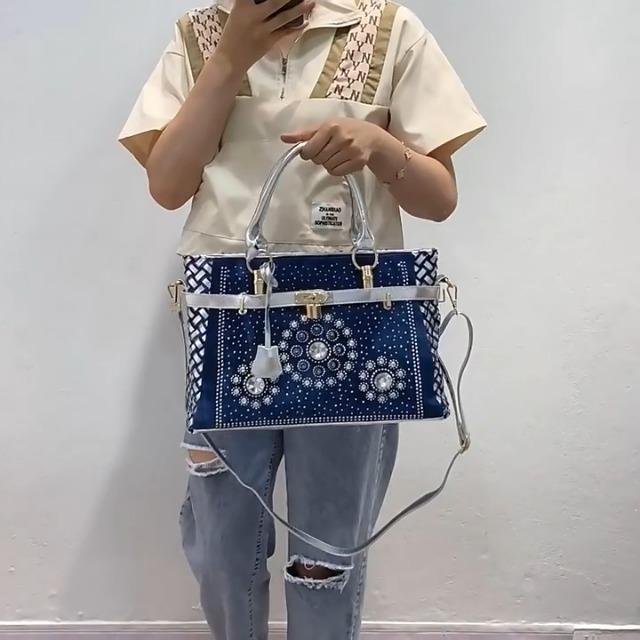 Bolso denim de mujer con gran capacidad y diseño brillante miniatura 7