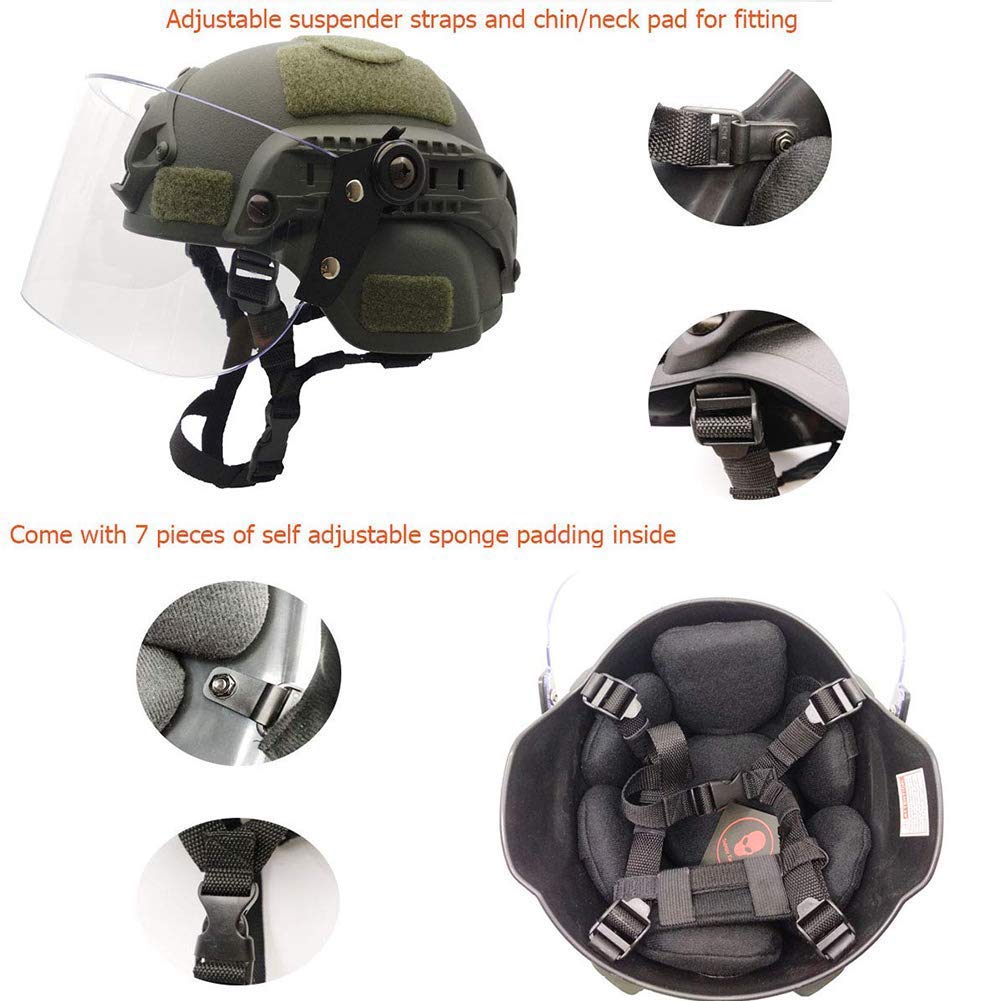 Airsoft Mich 2000 Quick Helm mit NVG Halterung und Schutzbrille.