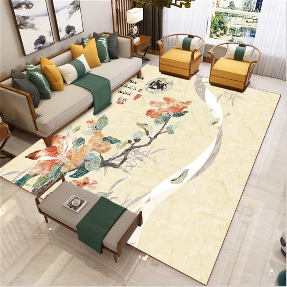 Tapis doux lavable pour chambre d'enfant résistant aux taches motif floral