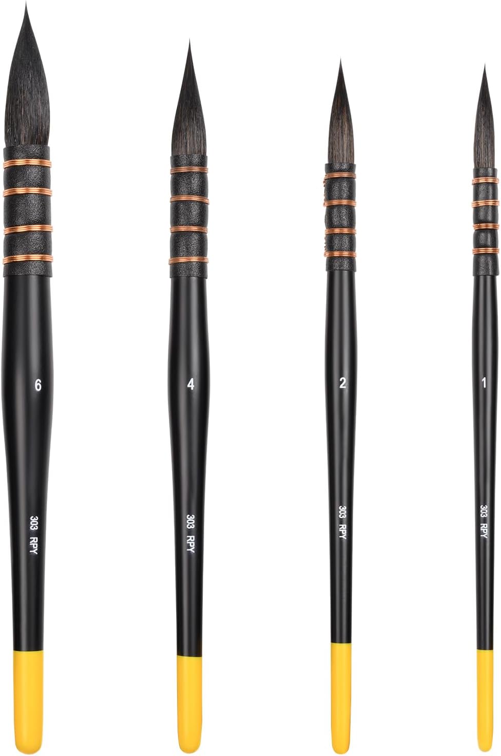 LIGHTWISHSquirrel Watercolour Brushes Set, Paint Brushes kit for Artists, Adults, and hobbists, Pointed Round Mop Brush for Watercolour Paint, Gouache,4 Pcs