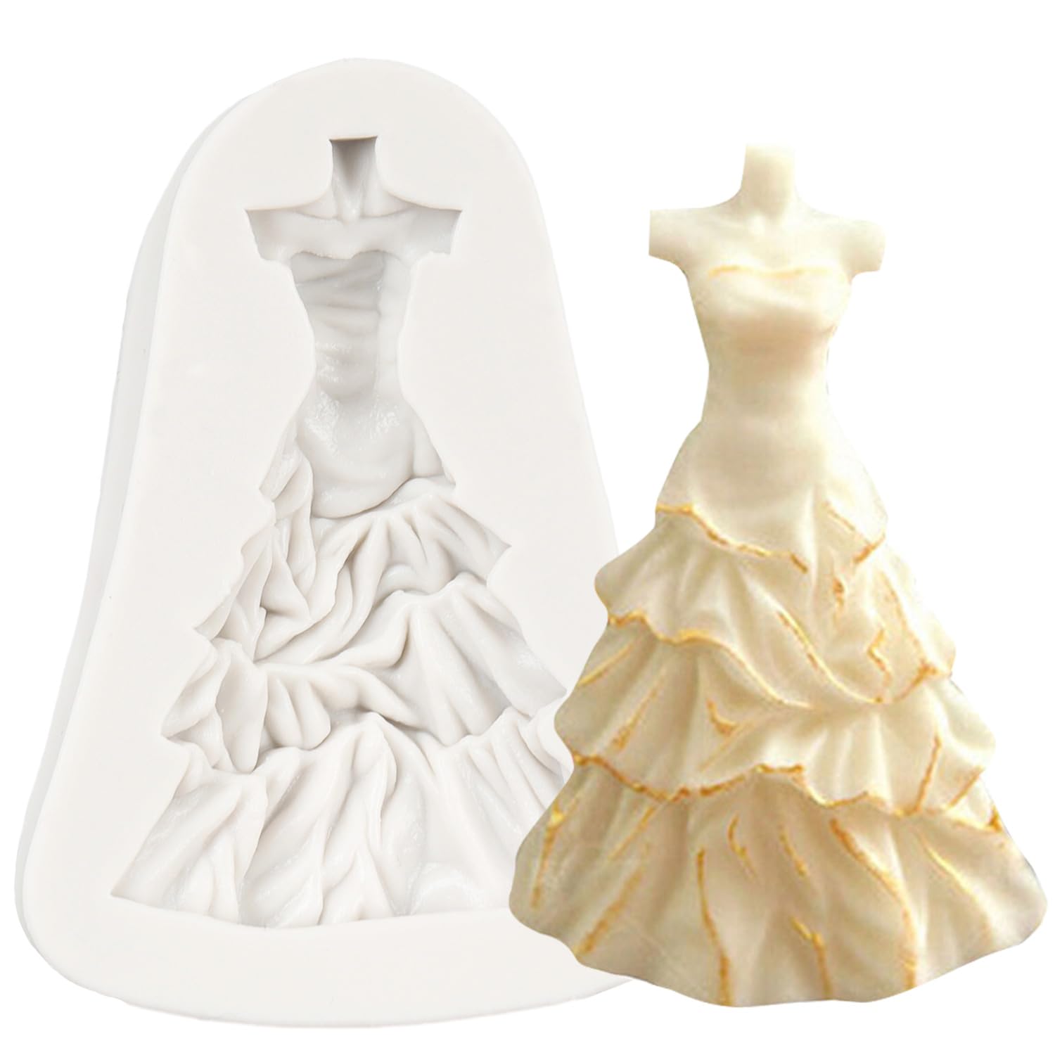 RTSP Stampi In Silicone Fondente Torta 2 Pezzi Abito Da Sposa Abito Gonna Forma Silicone Fondente Stampo Fai Da Te In Ceramica Morbida Stampo In Argilla