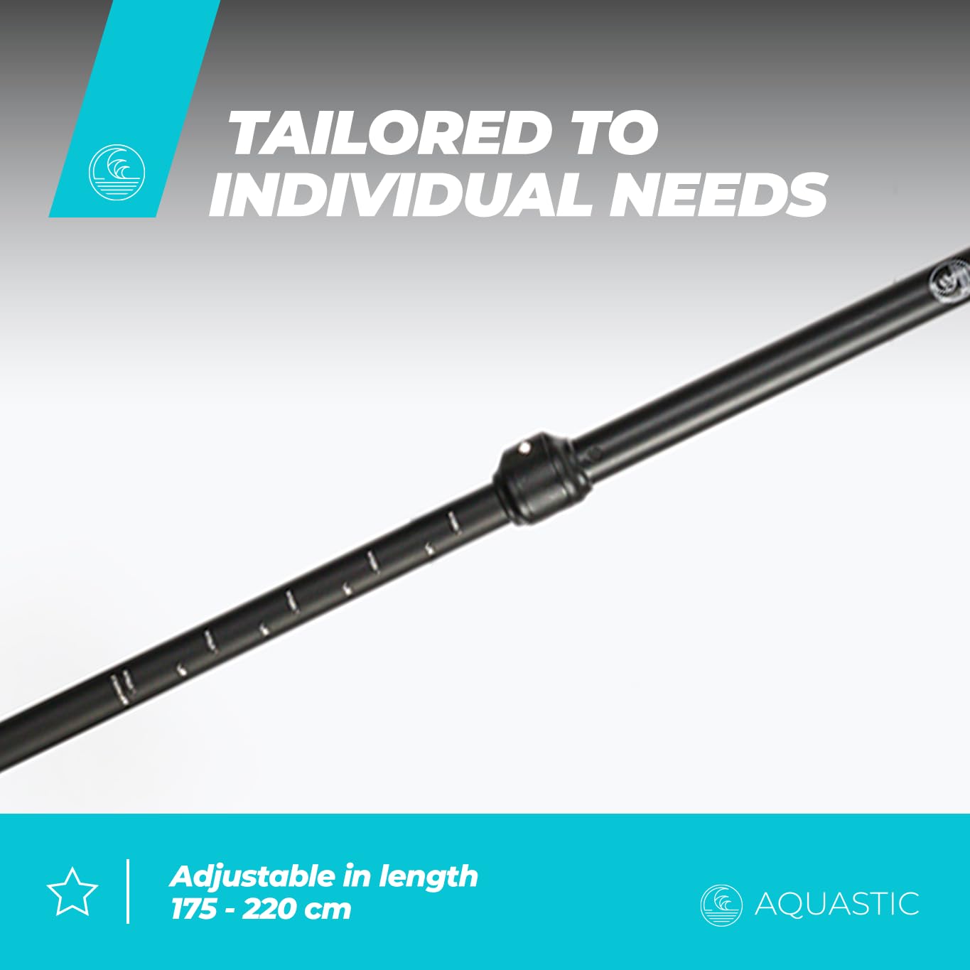 AQUASTIC SUP/wiosło do kajaka, 3-częściowe, wszechstronnie regulowana długość 175-220 cm, trwały trzpień aluminiowy, kompaktowy, lekki łopatka wioślarska AQS-SPD004 czarne