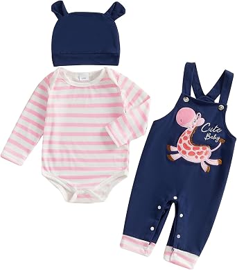 Baby Boys Cute Outfits Long Sleeve Crew Neck Tops with Jumpsuits Set Newborn Boys Fall Winter Clothes