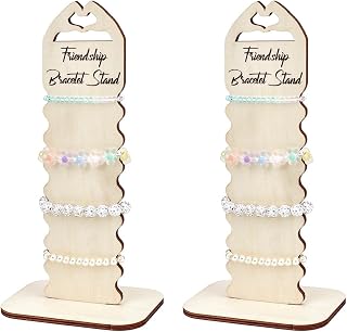 PH PandaHall 2 Sets Wooden Bracelet Holder 8 Slots Friendship Bracelets Display Stand Vertical Tabletop Bangle Organizer Wood Plank Bangles Rack for Jewelry Storage Showcase Business Selling Vendors
