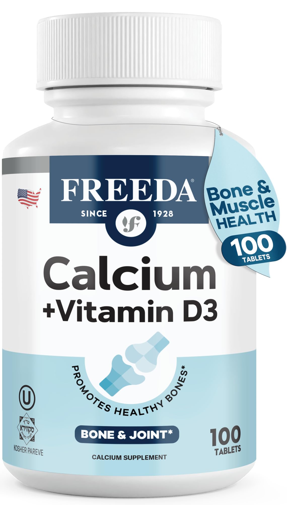 FREEDA Calcium 600mg with Vitamin D3 400 IU for Women & Men - 100 Tablets