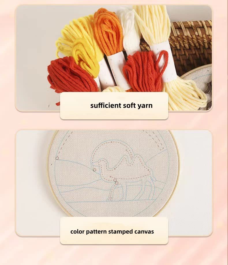 2 Pack Owl,Cat Easy Punch Needle Embroidery Starter Kits for Kids and Adults Beginners with Punch Needle Tool,Threader, Stamped Fabric Embroidery,Hoop,Pen, Punch Needle Kits