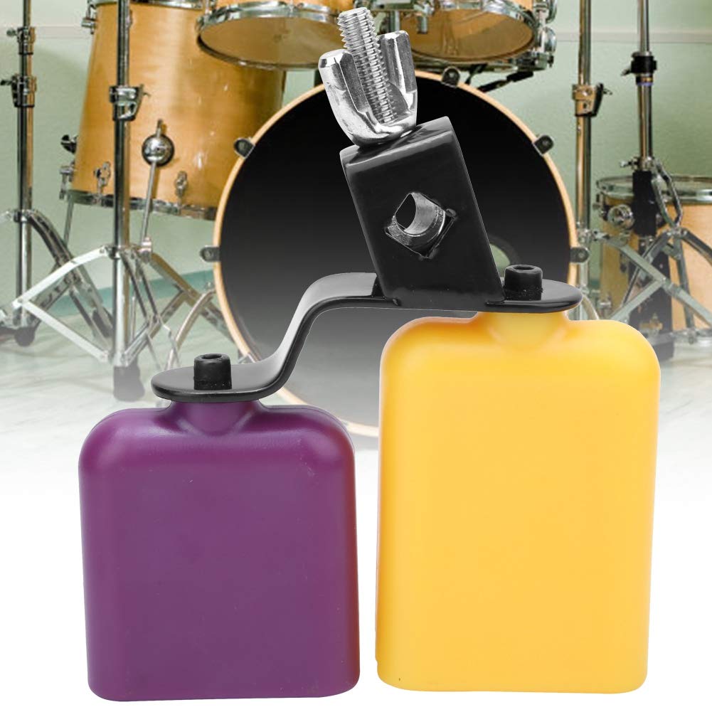 CB30 Yellow and Purple Square Wooden Fish Cow Bell High and Low Pitch Cattle Percussion Instrument
