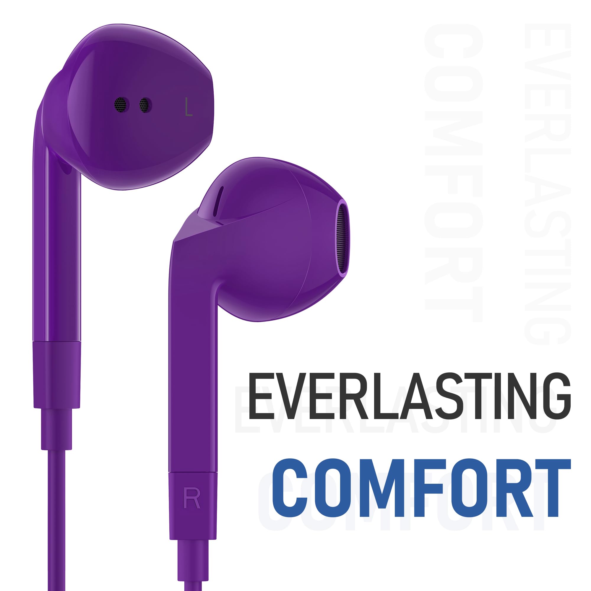 LUDOS FEROX Wired Earbuds in-Ear Headphones, 5 Years Warranty, Earphones with Microphone, Noise Isolation Corded for 3.5mm Jack Ear Buds for iPhone, Samsung, Laptop, Kids, School Students - Purple