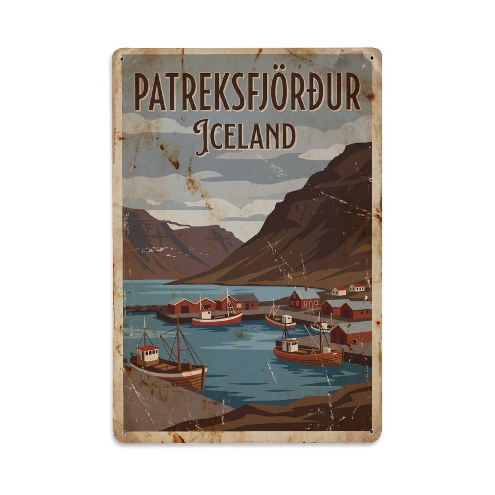 Vintage Travel Patreksfjordur Iceland Fjord Metal Tin Sign