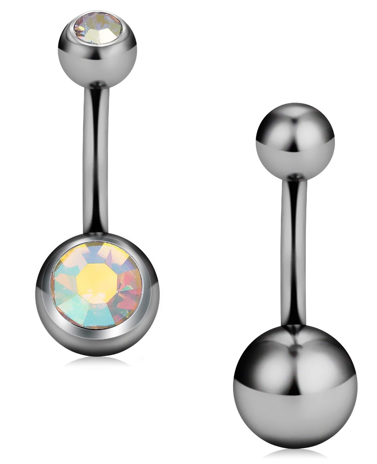 CIZME2pcs Titanium Belly Button Ring 10mm Barbells 14G Navel Bars with Crystal Bananabells Body Piercing Jewellery