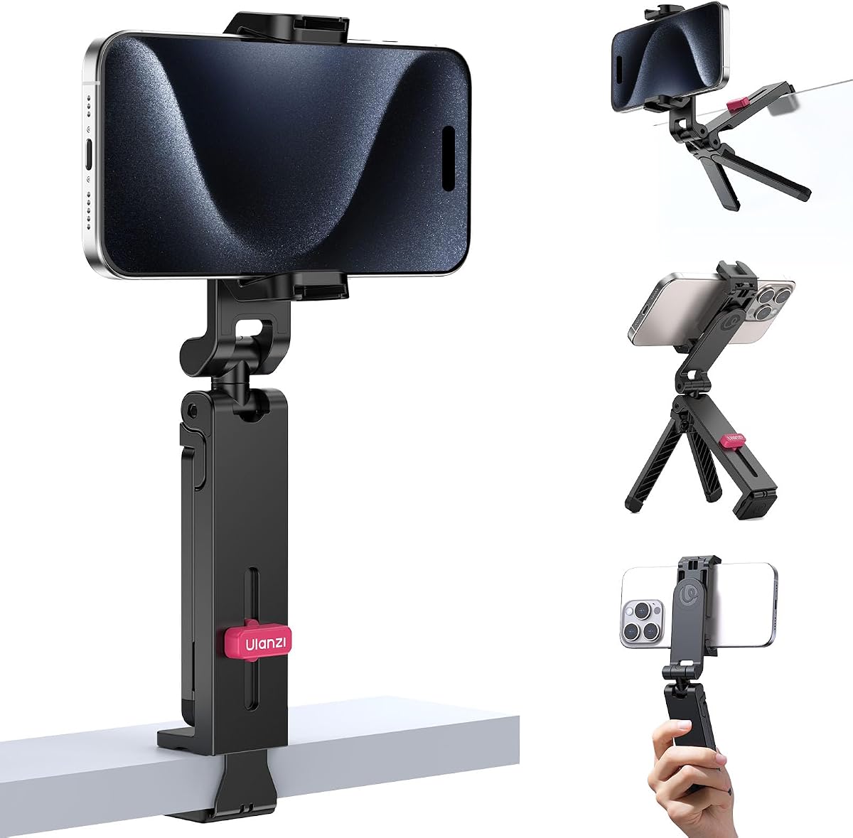 ULANZI MA89 2025 Soporte plegable para teléfono de avión, rotación de 360°, elementos esenciales para viajes en avión, vuelo largo debe tener trípode para teléfono para volar, hogar, oficina, regalo de viaje para creador de contenidos