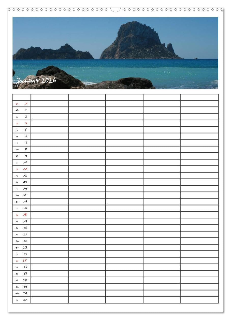 Ibiza/Familienplaner (hochwertiger Premium Wandkalender 2026 DIN A2 hoch), Kunstdruck in Hochglanz: Zauberhaftes Ibiza (CALVENDO Orte)