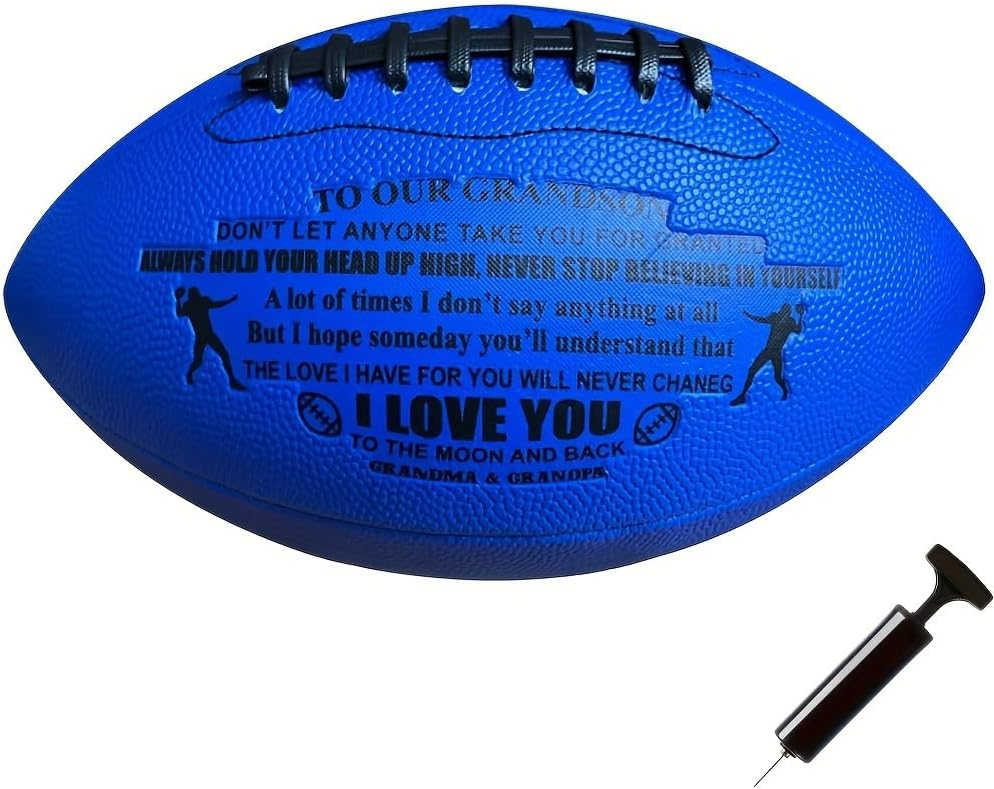 to Our Grandson Custom Personalized American Football, Engraved Leather Indoor/Outdoor Football with Pump and Carry Bag, The Best Gift for Your Grandson's Anniversary Birthday Graduation