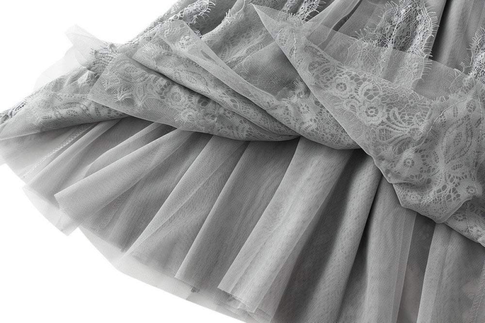 Röcke Damen,Damen Maxirock Grau Elastisch Hohe Taille Vintage Spitzennähte Plissee Tüllrock A-Linie Swing Geraffte Geschichtete Elegante Lange Röcke Für Mädchen Damen,M