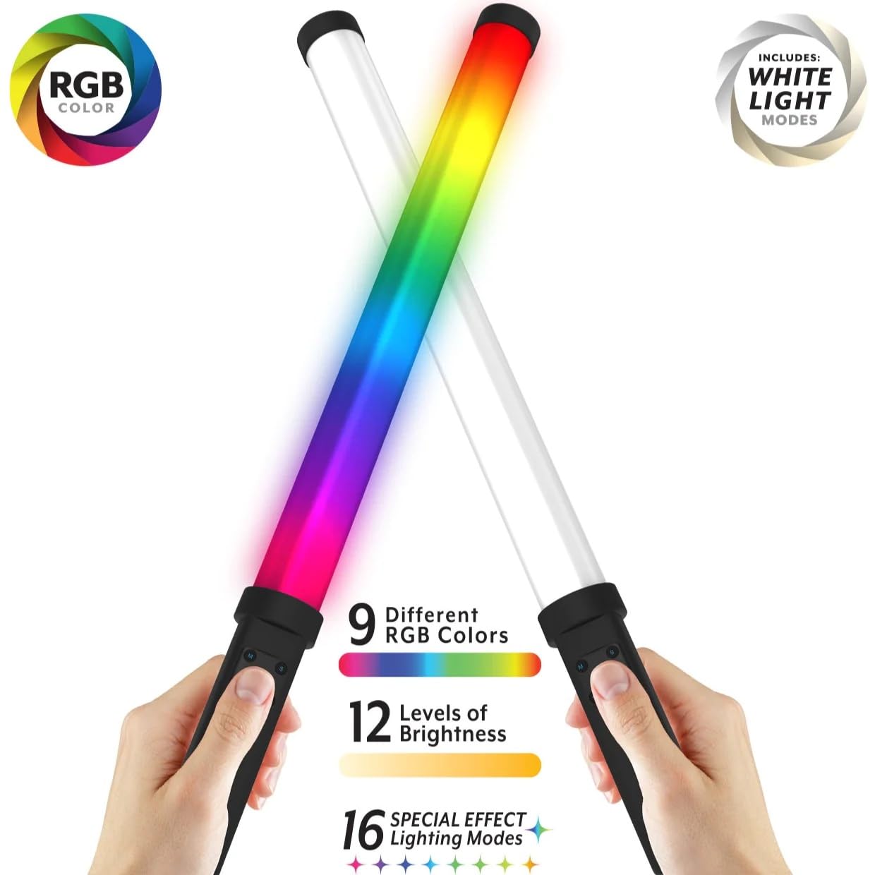 19-Inch 360-Degree RGB LED Light: 9 Colors, 3 White Modes, 9 Special ...