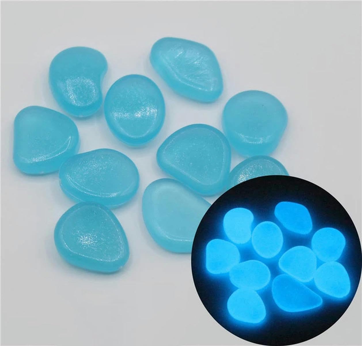 Piedras luminosas para jardín que brillan en la oscuridad, guijarros para peces al aire libre, piedras de guijarros para acuario, mezcla de colores, 500 piezas, azul
