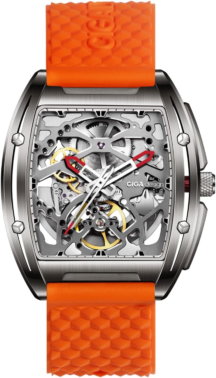 Skeleton Watch Z Series Titanium Automatic Mechanical Wristwatch Sapphire Tonneau Analog Men's Watches 3ATM Waterproof with Removable Silicone and Leather Strap Unisex Steampunk Gift