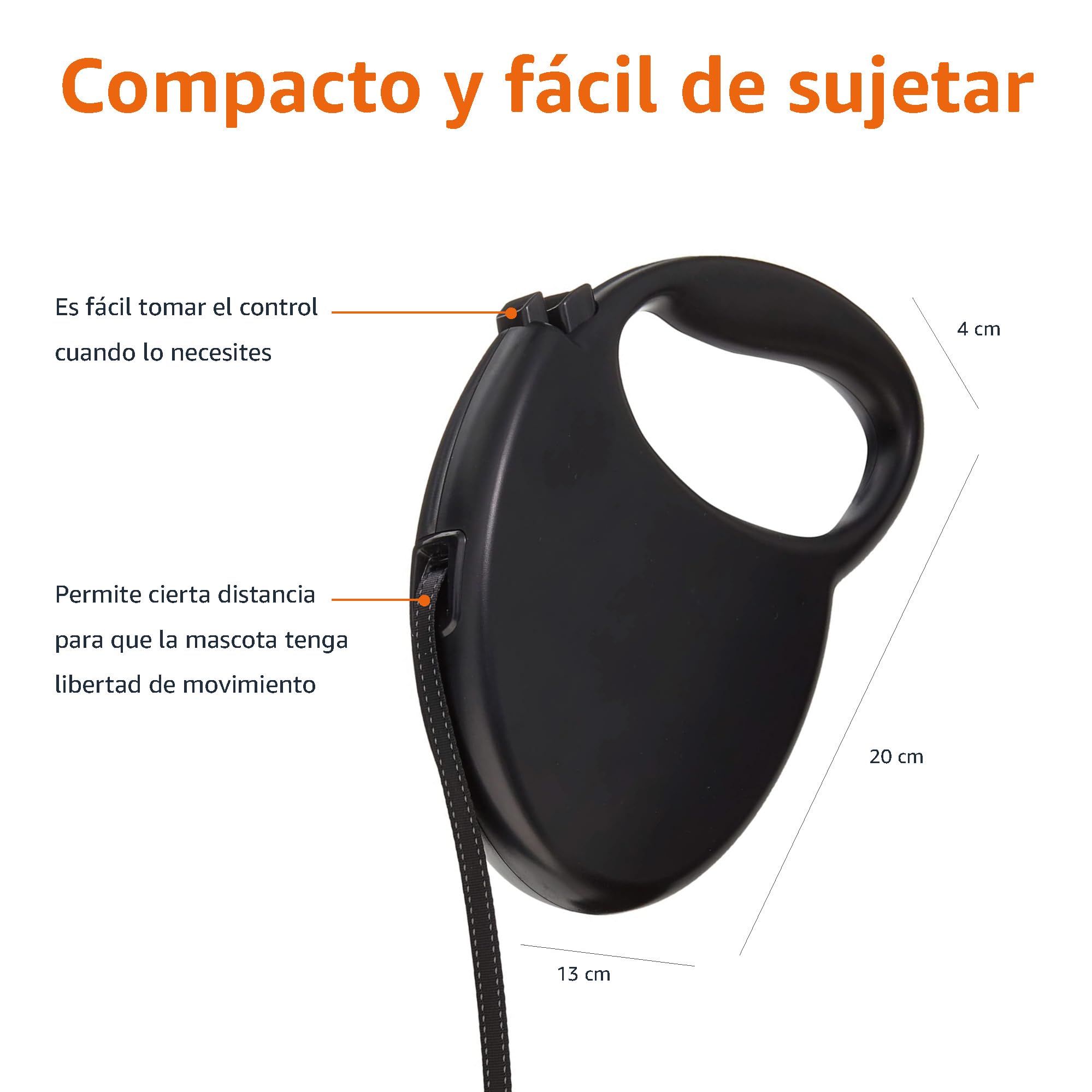 Amazon Basics Correa retráctil para perro, longitud extensible de 5 m, mediana (para perros de hasta 50 kg, color negro)