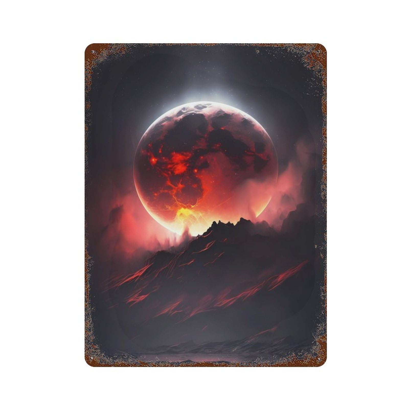 Red Moon Vintage Wall Sign 15.7"x11.8", Rust Effect Metal Decor for Basement, Hobby Room And Garage Decor