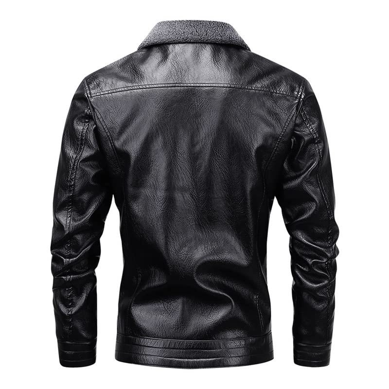 Chaqueta de cuero para hombre invierno con cierre y cortaviento miniatura 3