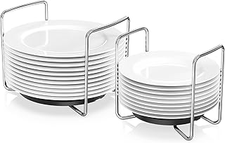 Wisuce Dish Racks for Kitchen Countertop Organizer - Bamboo Plate Holder Adjustable Size | Stainless Steel 304 Portable Handle for Kitchen Drawer Countertop Cupboard Shelf
