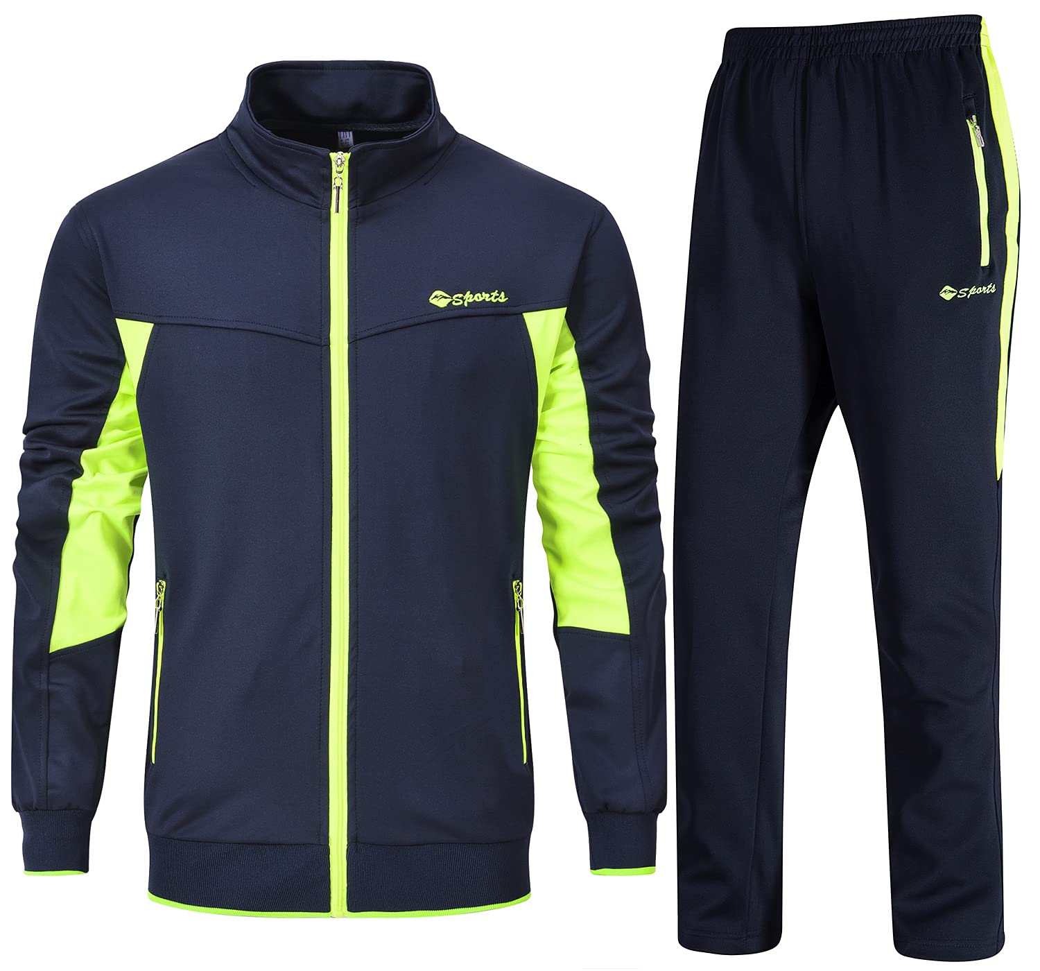 Rdruko Herren-Trainingsanzug-Set, kontrastierend, durchgehender Reißverschluss, Sportjacke, lässige Joggingjacke, Kordelzug, elastischer Bund, 2-teilig mit Reißverschlusstaschen